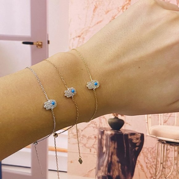 Rachel Koen Diamond Hamsa Bracelet 14k Rose Gold 0.15cttw - Picture 2 of 6